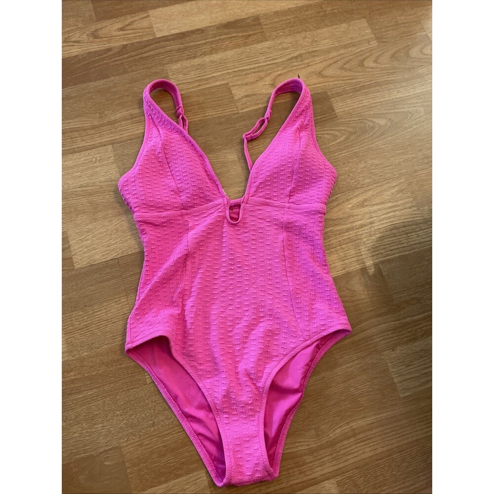 Roxy Haleiwa Plunge Neckline One Piece Swimsuit Neon Pink Size Medium $106 - Picture 3 of 7
